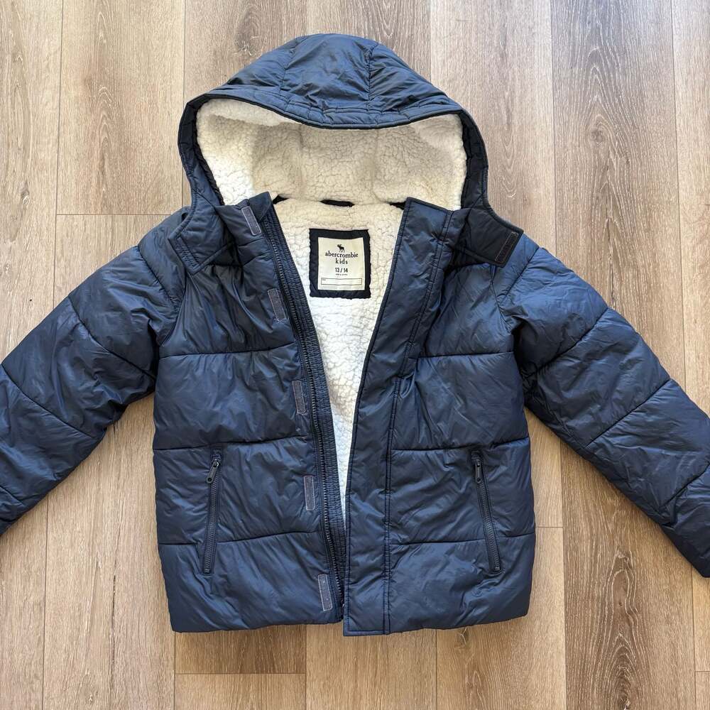 Abercrombie Kids Hooded Sherpa Lined Puffer Jacket Navy Blue Size 13/14